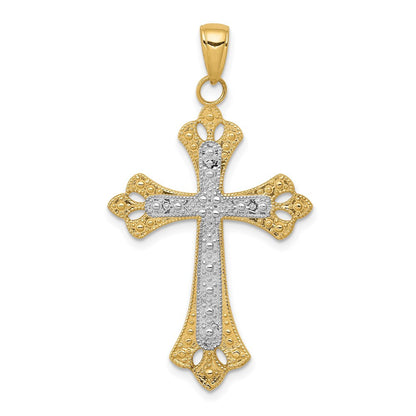 14k Yellow Gold Rhodium Textured Cross Pendant
