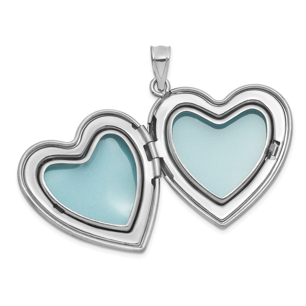 Sterling Silver Brushed Diamond And Enameled Rose MOM 24mm Heart Locket