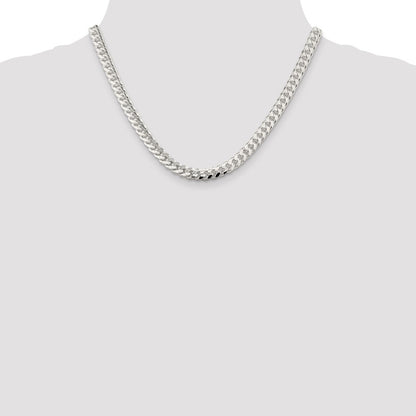 Sterling Silver 7mm Domed w/ Side Diamond-Cut Curb Chain Necklace 18"