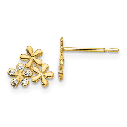 14k Yellow Gold CZ Children's Flower Button Stud Earrings
