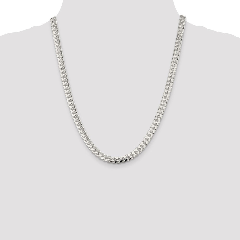 Sterling Silver 7mm Domed w/ Side Diamond-Cut Curb Chain Necklace 22"