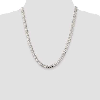 Sterling Silver 7mm Domed w/ Side Diamond-Cut Curb Chain Necklace 22"