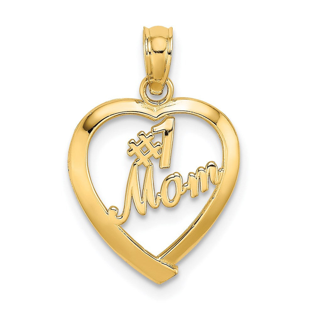 14k Yellow Gold #1 MOM in Heart Charm Pendant