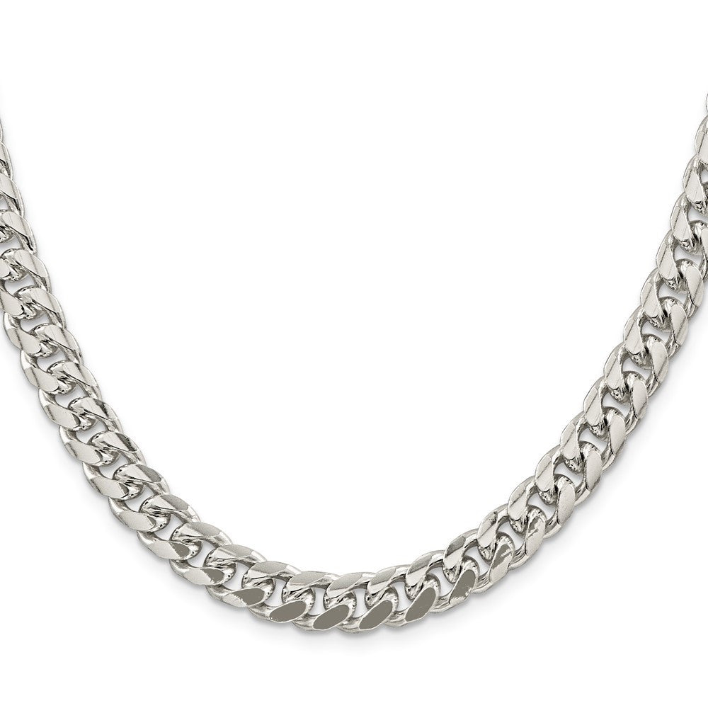 Sterling Silver 8.5mm Domed w/ Side Diamond-Cut Curb Chain Necklace 22"