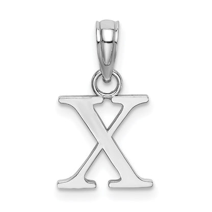 14k White Gold Polished Block Letter X Initial Pendant