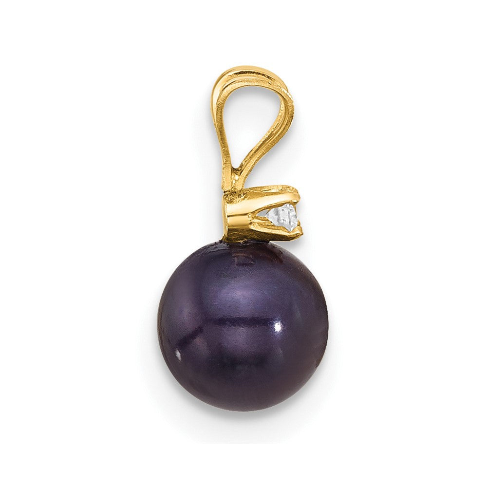14k Yellow Gold 7mm Black Freshwater Cultured Pearl and .03 Ct Diamond Pendant