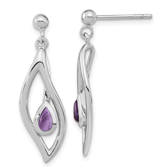 Sterling Silver Rh-plated Amethyst Dangle Earrings