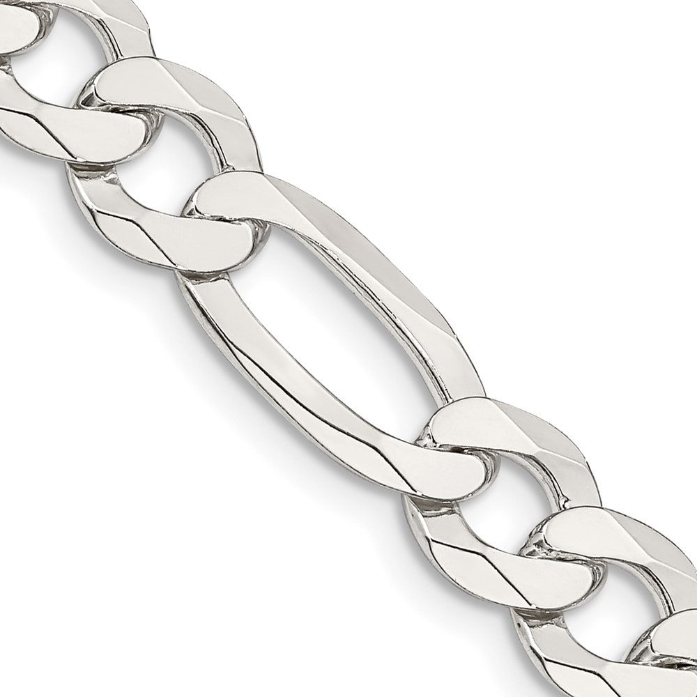 Sterling Silver 8.5mm Lightweight Flat Figaro Chain Necklace 18"