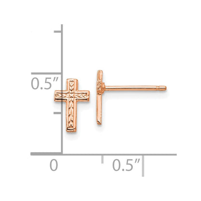 14k Rose Gold Polished Cross Stud Earrings