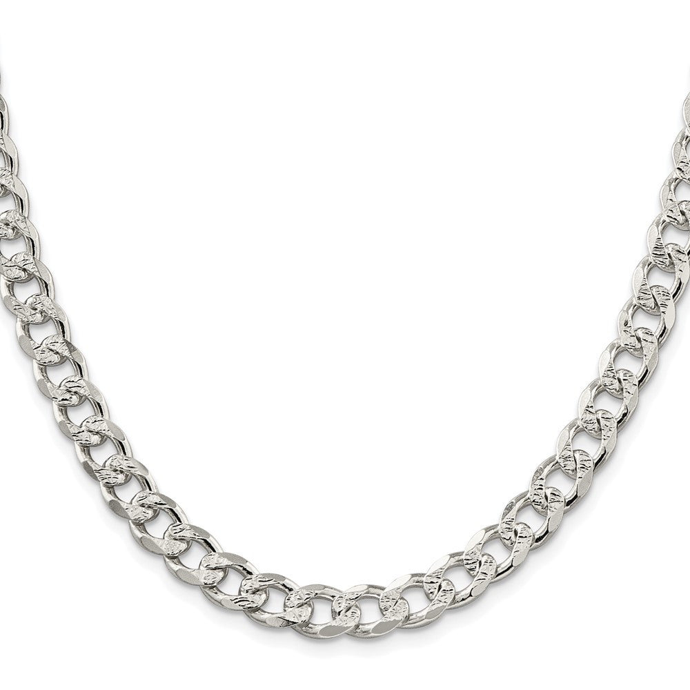 Sterling Silver Rhodium-plated 8.3mm Pav� Curb Chain Necklace 26"