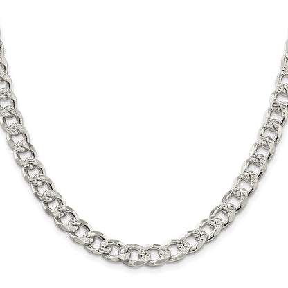 Sterling Silver Rhodium-plated 8.3mm Pav� Curb Chain Necklace 26"