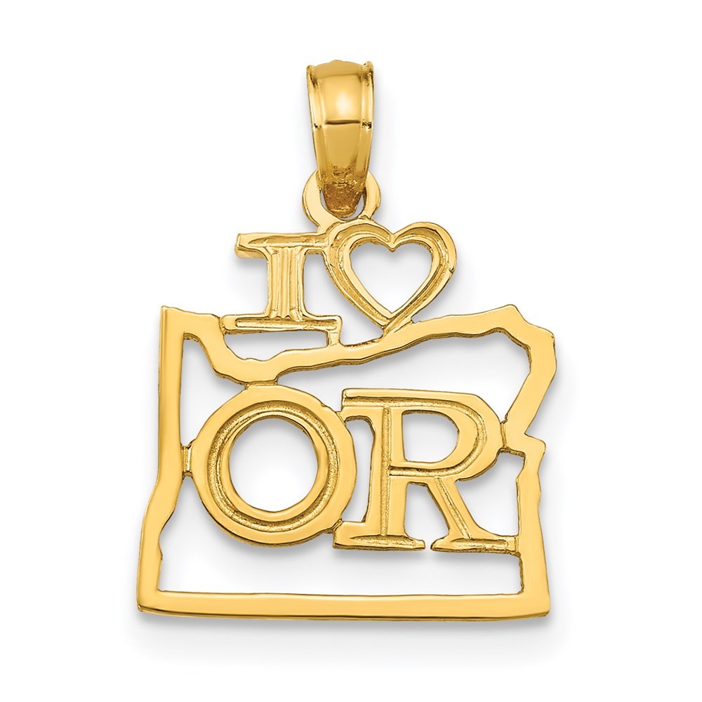 14k Yellow Gold Solid Oregon State Pendant