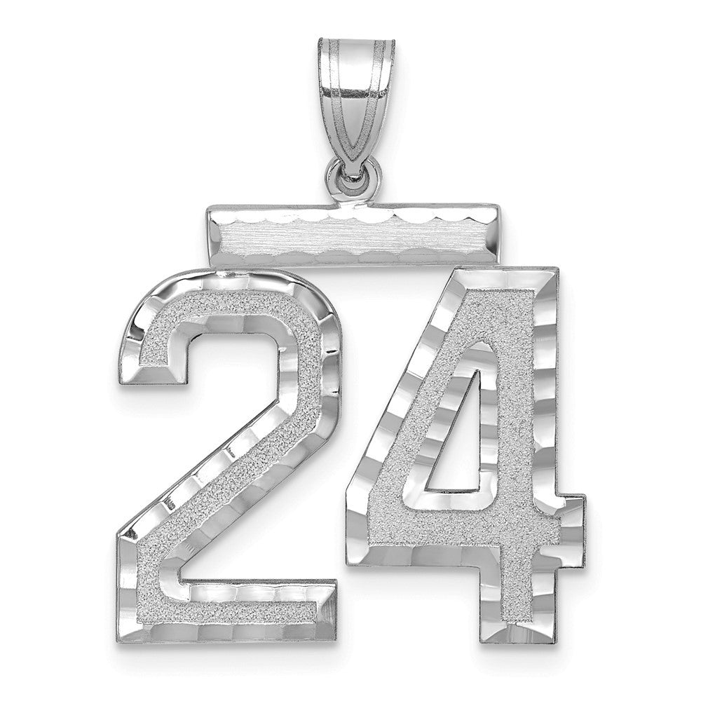 14k White Gold Large Brushed Diamond-cut Number 24 Charm Pendant