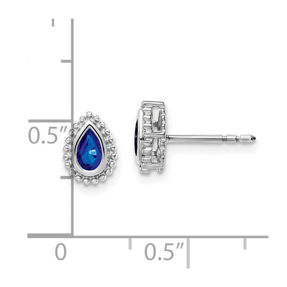 14k White Gold Pear Sapphire Button Stud Earrings