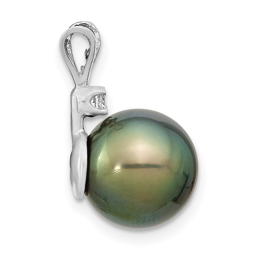 14k White Gold 10-11mm Black Tahitian Saltwater Cultured Pearl & Diamond Pendant