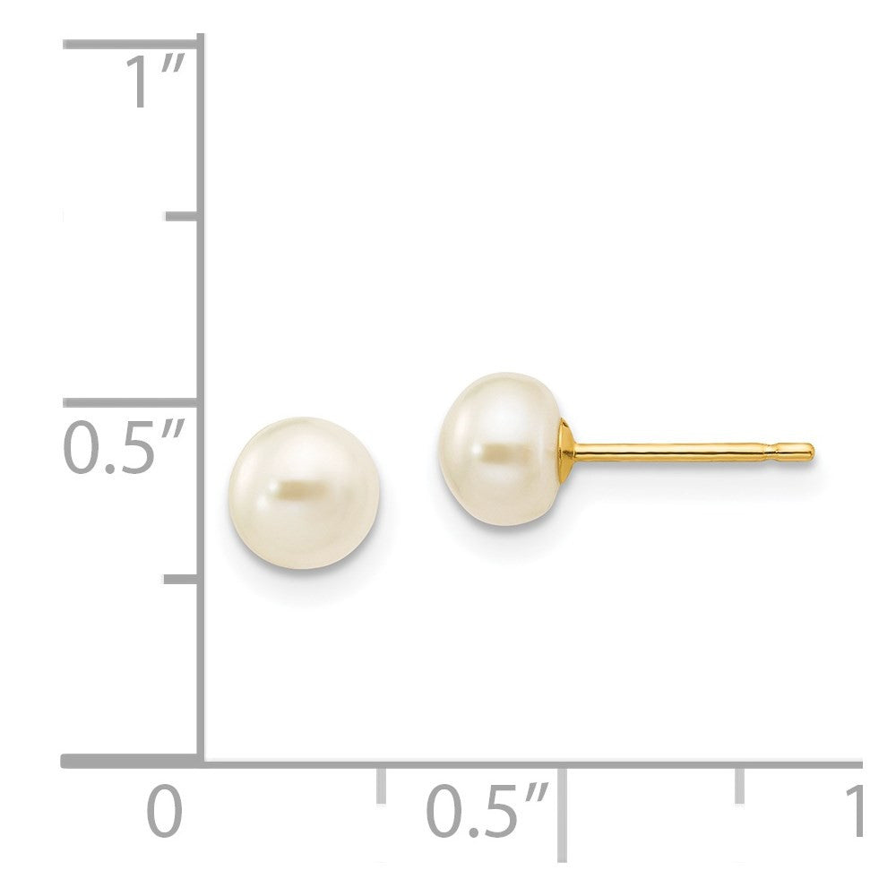 14k Yellow Gold 5-6mm White Button Freshwater Cultured Pearl Stud Earrings