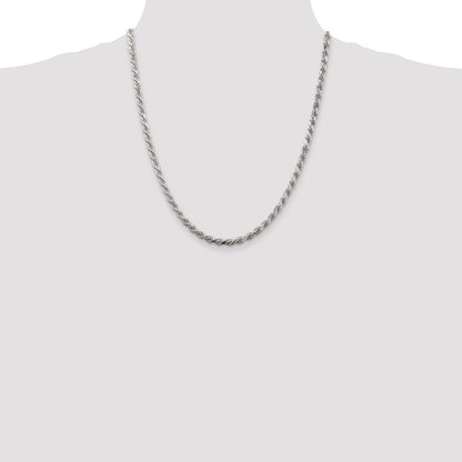 Sterling Silver 4.25mm Diamond-cut Rope Chain Necklace 22"