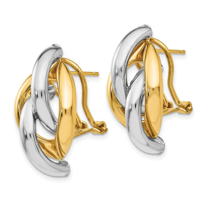 14k Two-tone Swirl Omega Back Stud Earrings