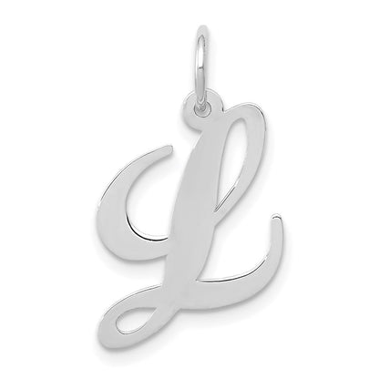 14k White Gold Medium Fancy Script Letter L Initial Charm Pendant
