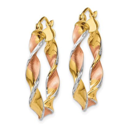 14k Yellow Gold & Rhodium Twisted Hoop Earrings