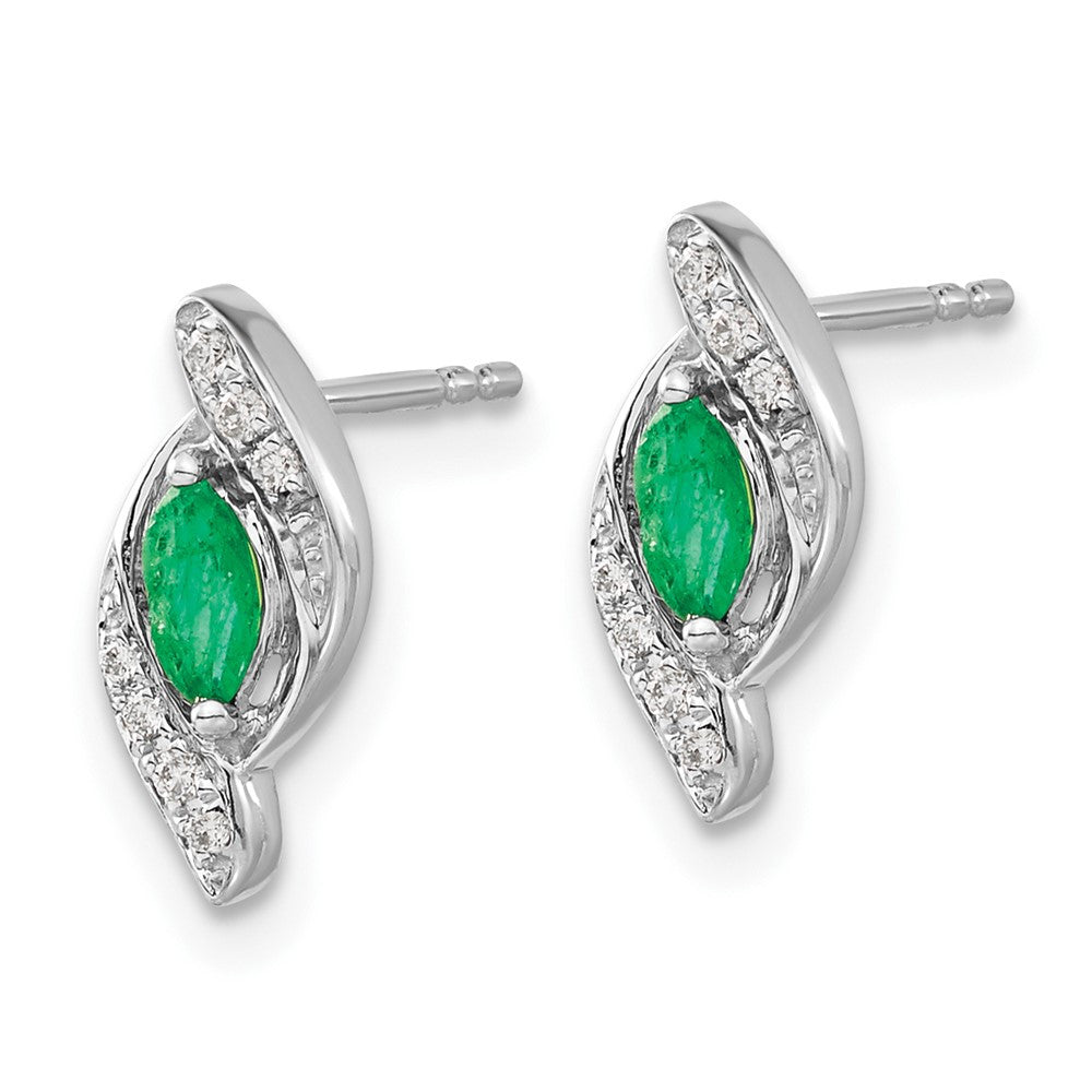 14k White Gold 1/15Ct Diamond and Emerald Drop & Dangle Earrings