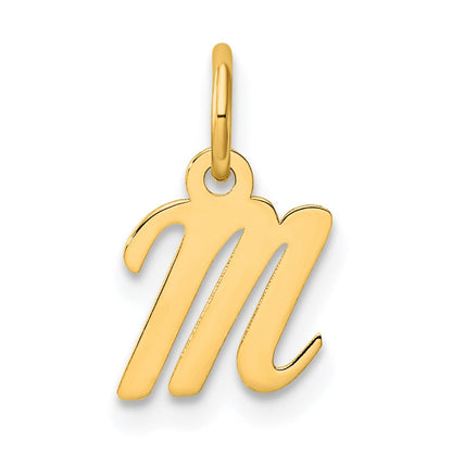14k Yellow Gold Small Script Letter M Initial Charm Pendant