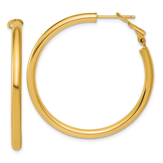 14k Yellow Gold 3x40mm Polished Round Omega Back Hollow Hoop Earrings