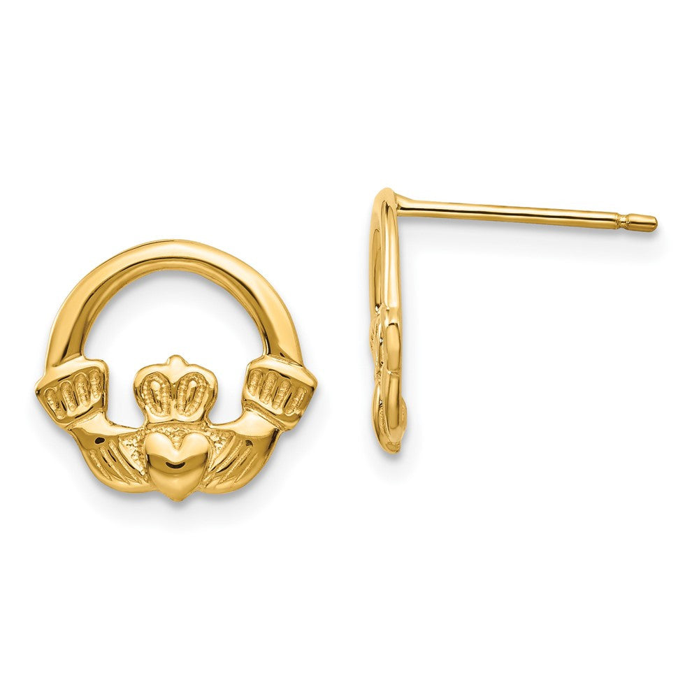 14k Yellow Gold Claddagh Stud Earrings