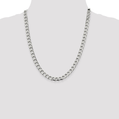 Sterling Silver 7.2mm Diamond-Cut Square Curb Chain Necklace 22"