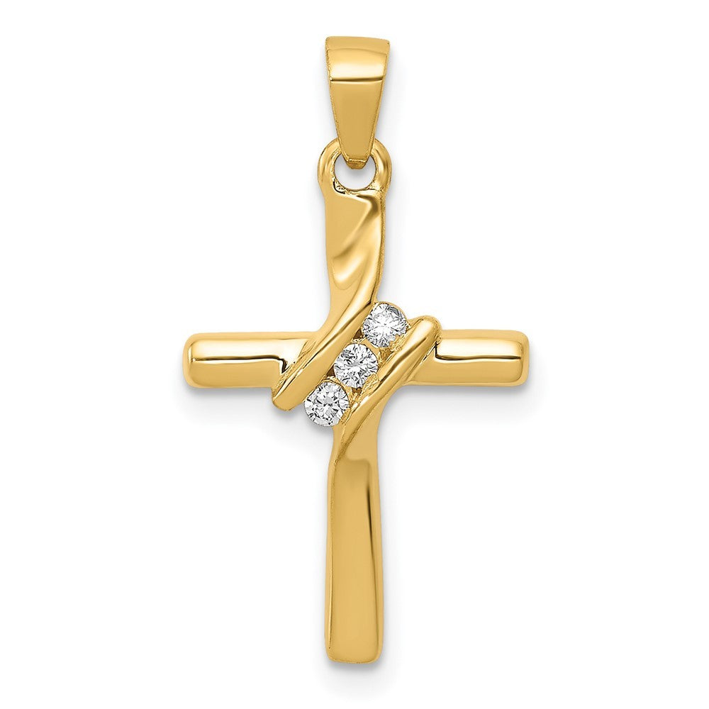 14k Yellow Gold AA Diamond Cross Pendant