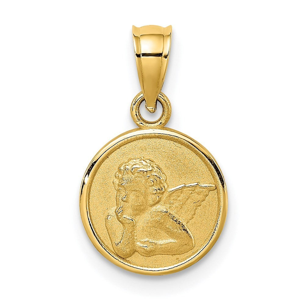 14k Yellow Gold 10mm Engraved Angel Coin Charm Pendant
