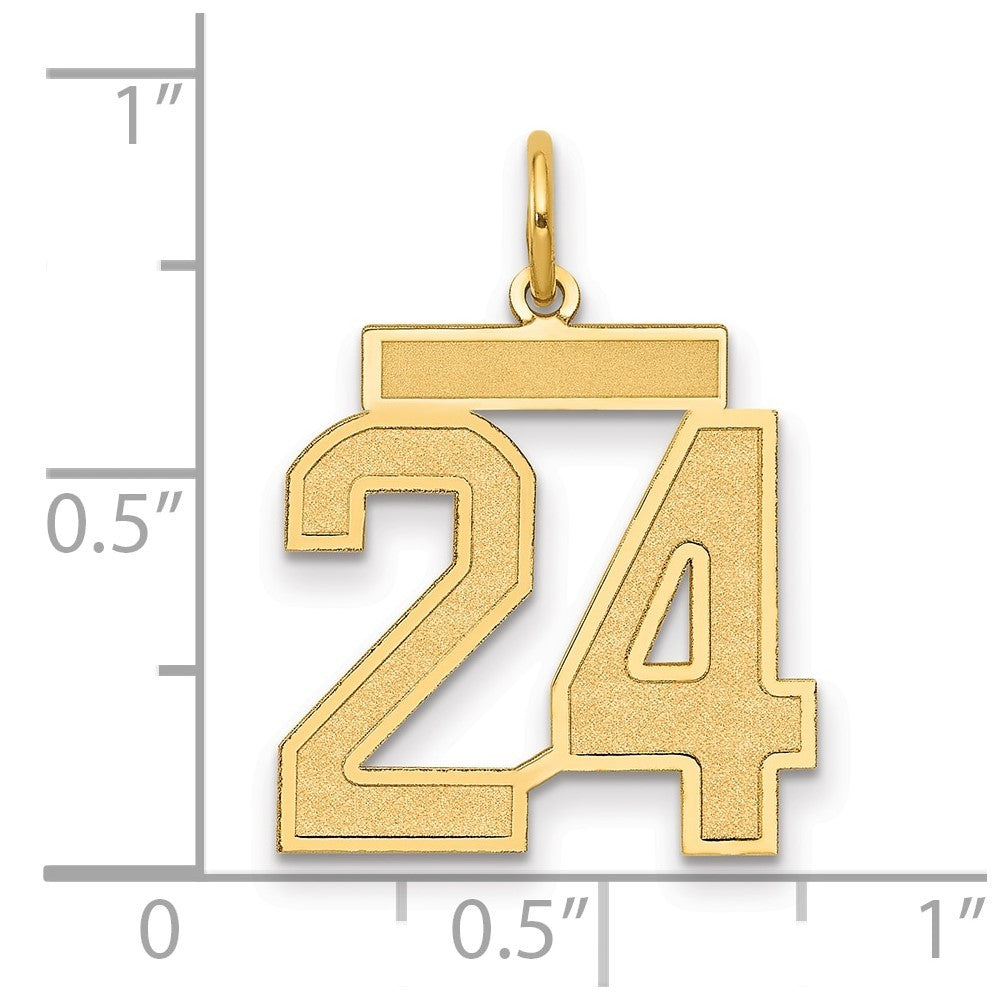 14k Yellow Gold Medium Satin Number 24 Charm Pendant