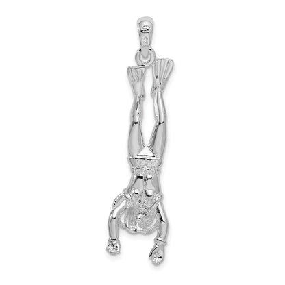 Sterling Silver Rhodium-Plated Polished 3D Female Scuba Diver Pendant