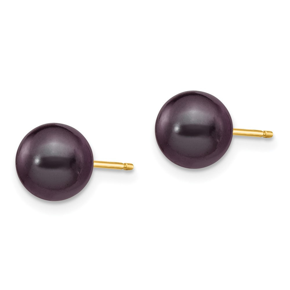 14k Yellow Gold 7-8mm Black Round Freshwater Cultured Pearl Stud Earrings