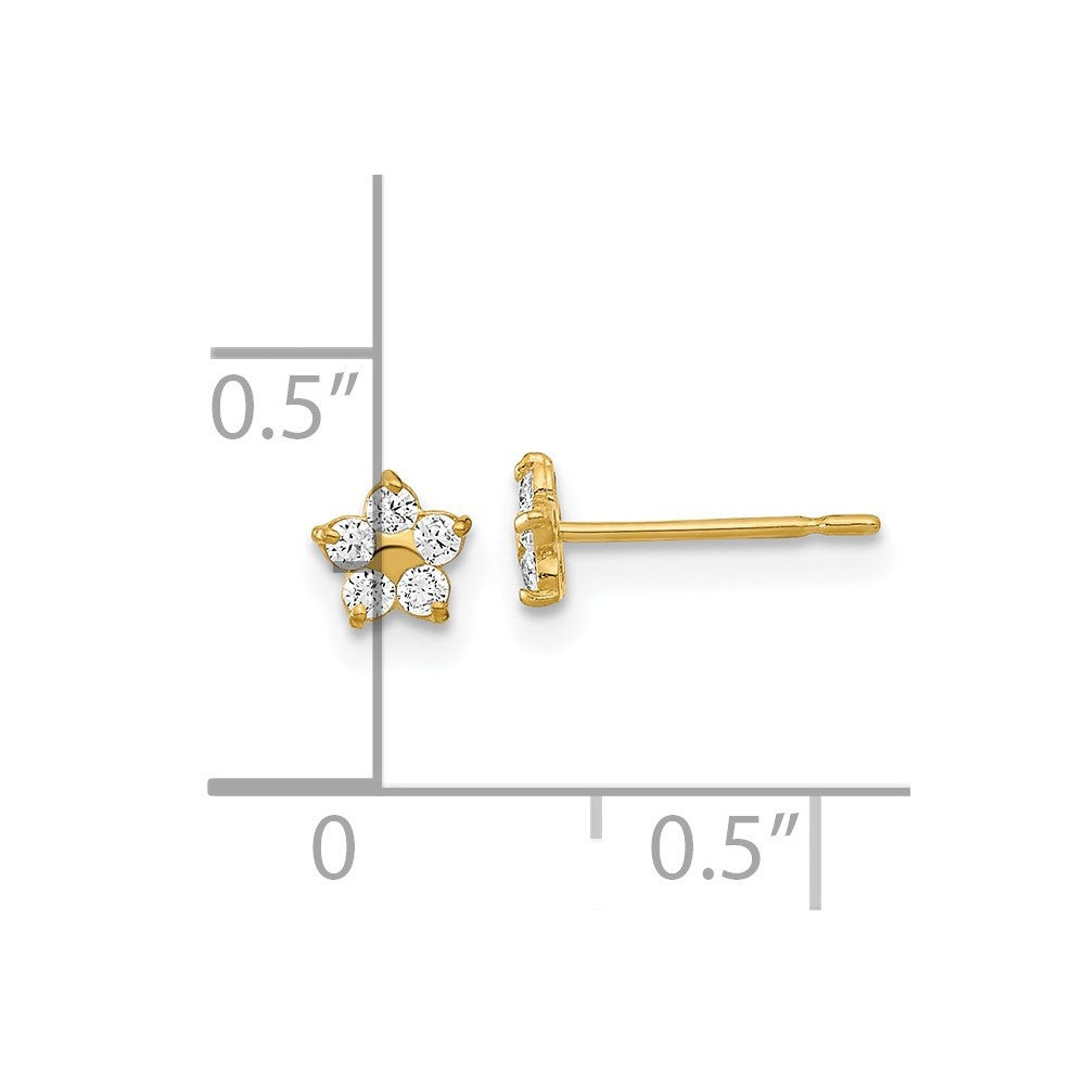 14k Yellow Gold Kids CZ Star Button Stud Earrings