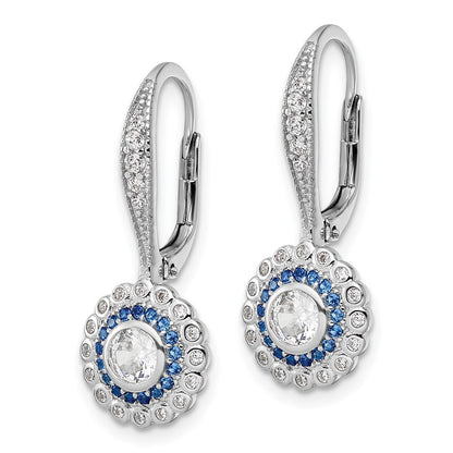 Sterling Silver Rhodium-plated Polished Blue & White CZ Dangle Earrings