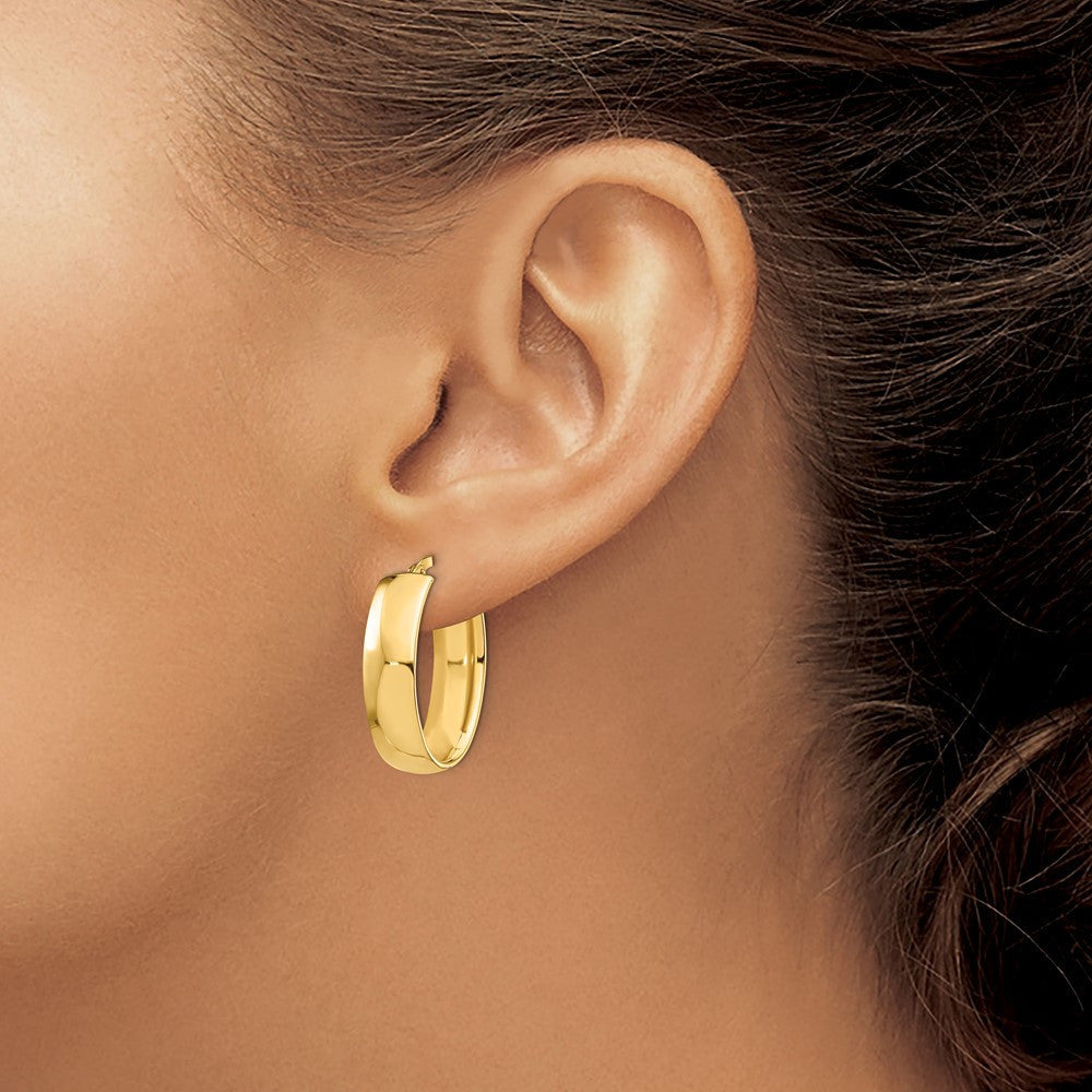 14k Yellow Gold High Polished 7mm Oval Hoop Earrings