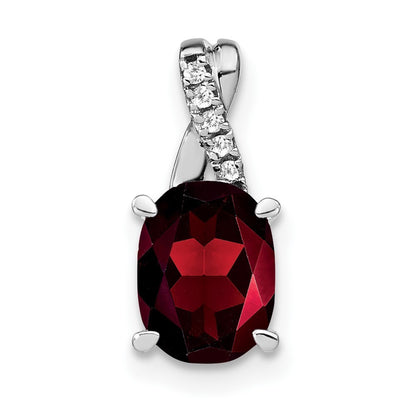 14k White Gold Oval Garnet and Diamond Pendant