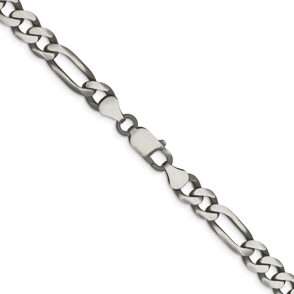 Sterling Silver Antiqued 7.5mm Figaro Chain Necklace 22"