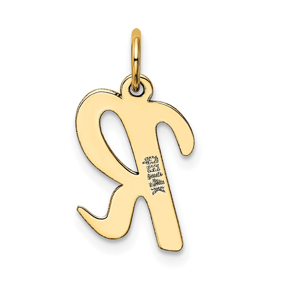 14k Yellow Gold Medium Script Letter R Initial Charm Pendant