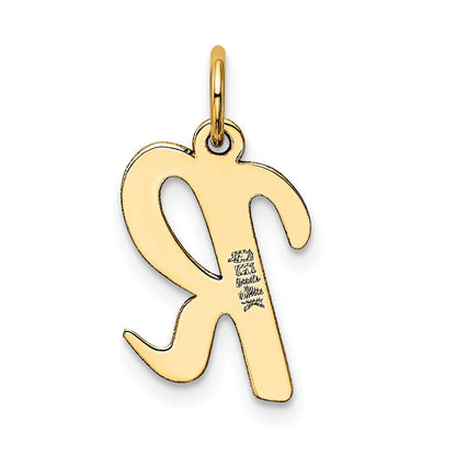 14k Yellow Gold Medium Script Letter R Initial Charm Pendant