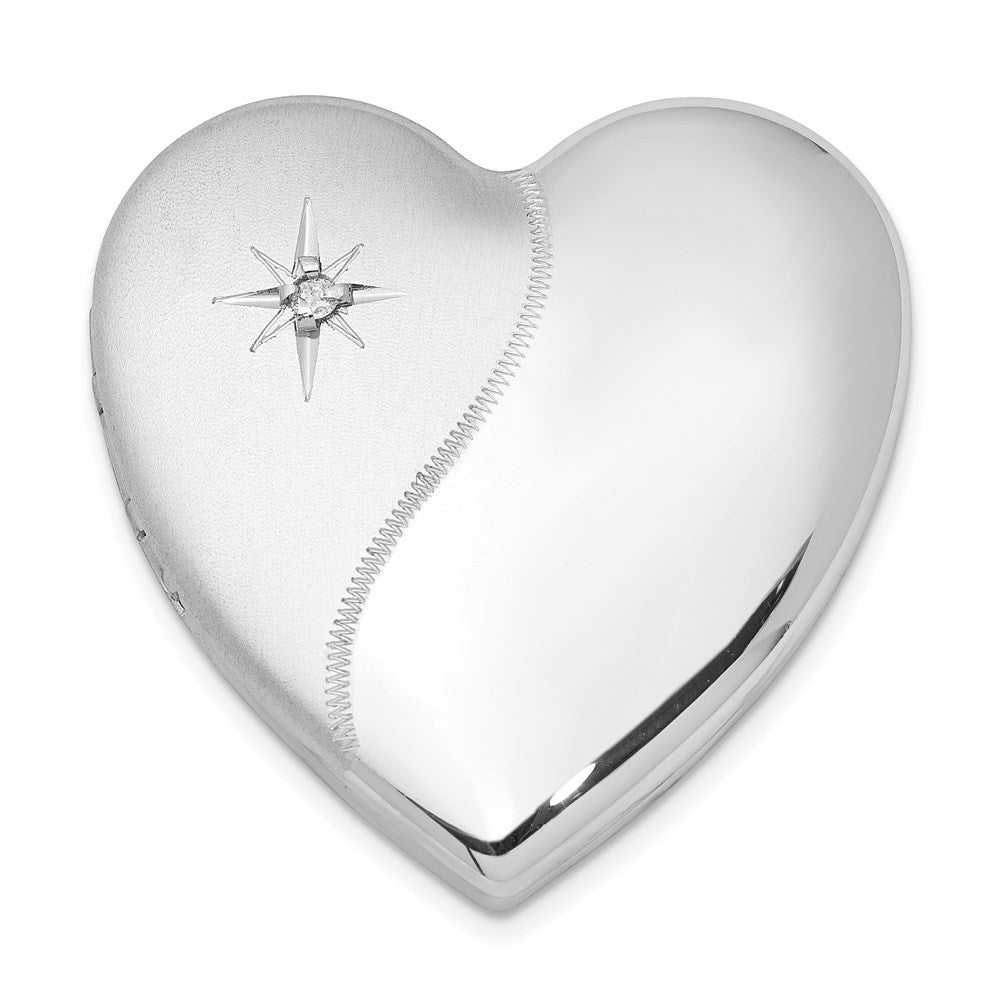 Sterling Silver Satin Polish Diamond 4 Photo Family Heart Locket Pendant