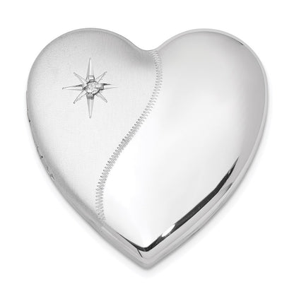 Sterling Silver Satin Polish Diamond 4 Photo Family Heart Locket Pendant