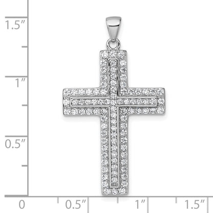 Sterling Silver Rhodium-plated White CZ Cross Pendant