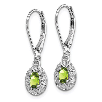 Sterling Silver Rhodium-plated Diam. & Peridot Dangle Earrings