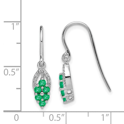 Sterling Silver Rhodium-plated Diam. & Emerald Shepherd Hook Dangle Earrings