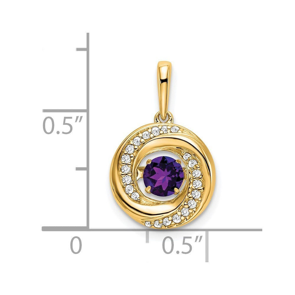 14k Yellow Gold Round Amethyst and Diamond Pendant