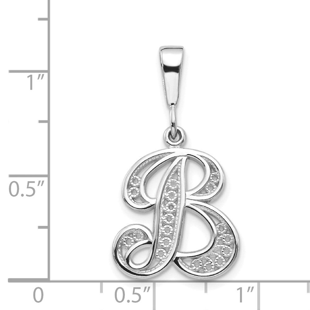 14k White Gold Solid Polished Script Filigree Letter B Initial Pendant