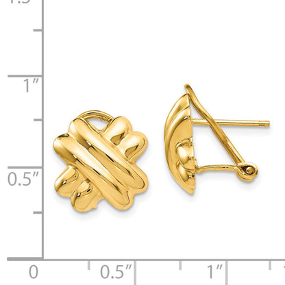 14k Yellow Gold Polished X Omega Back Stud Earrings