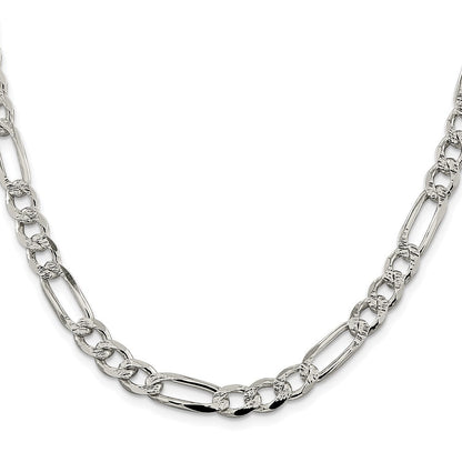 Sterling Silver Rhodium-plated 7.25mm Pav� Flat Figaro Chain Necklace 20"